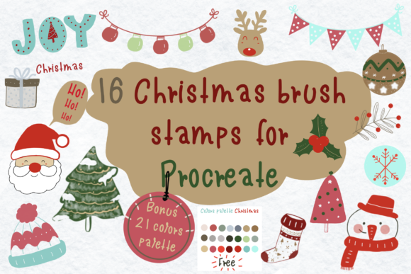 Elevating Holiday Digital Design with 16 Christmas Brush Stamps for Procreate
